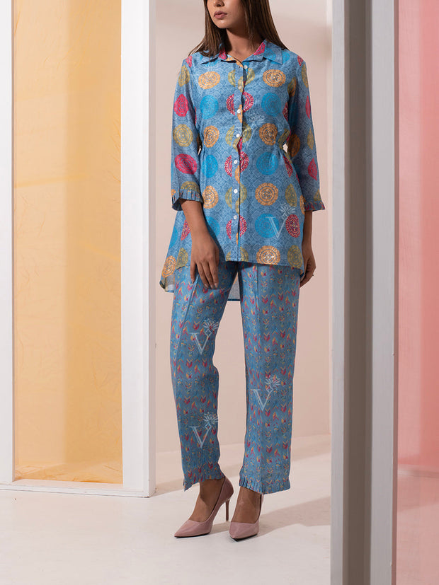 Blue Floral Vasansi Silk Co ord Set