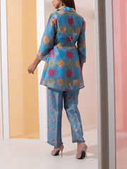 Blue Floral Vasansi Silk Co ord Set