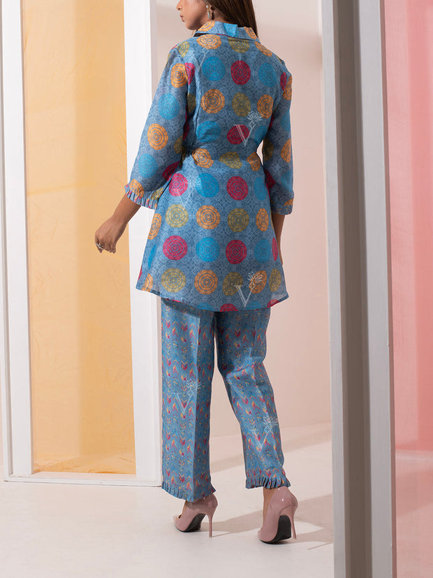 Blue Floral Vasansi Silk Co ord Set