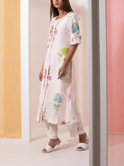 Off White Floral Kurta Pant Set