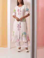 Off White Floral Kurta Pant Set