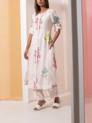 Off White Floral Kurta Pant Set