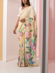 Lemon Yellow Sequins Georgette Saree