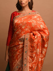 Orange Dola Silk Embellished Saree