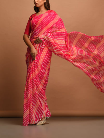 Pink Pure Georgette Leheriya Saree