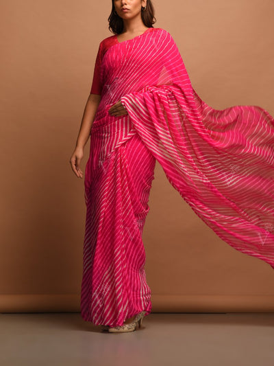 Pink Pure Georgette Leheriya Saree