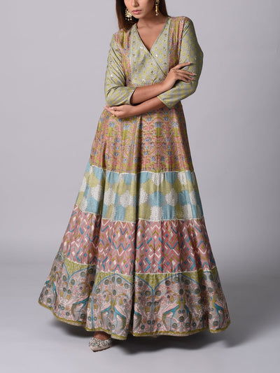 Grey Vasansi Silk Anarkali Gown