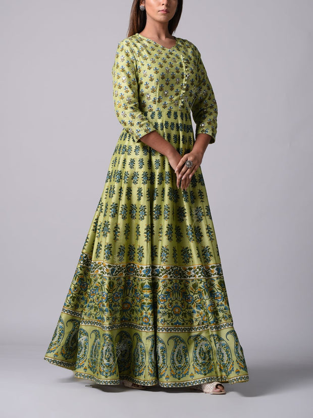 Green Vasansi Silk Anarkali Gown