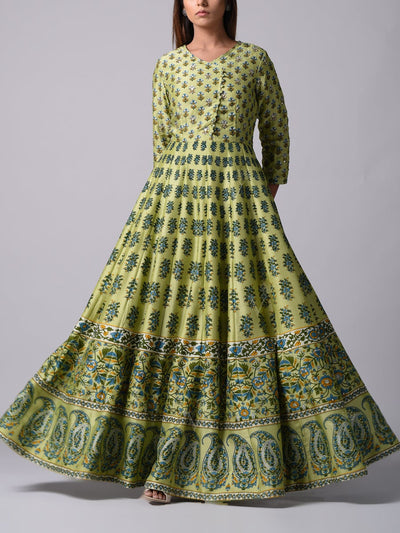 Green Vasansi Silk Anarkali Gown