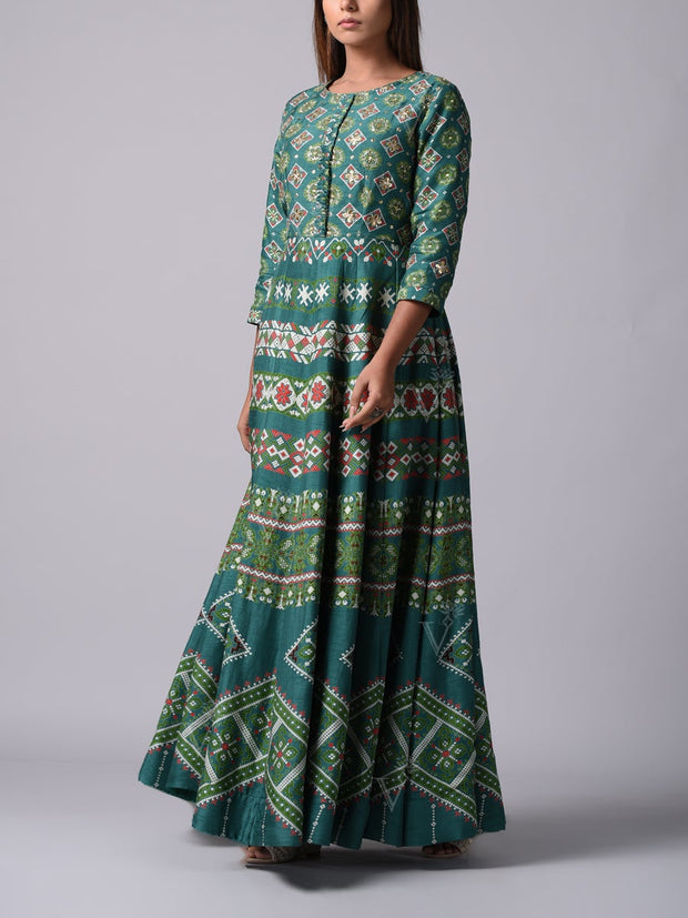 Emerald Green Modal Silk Anarkali Gown