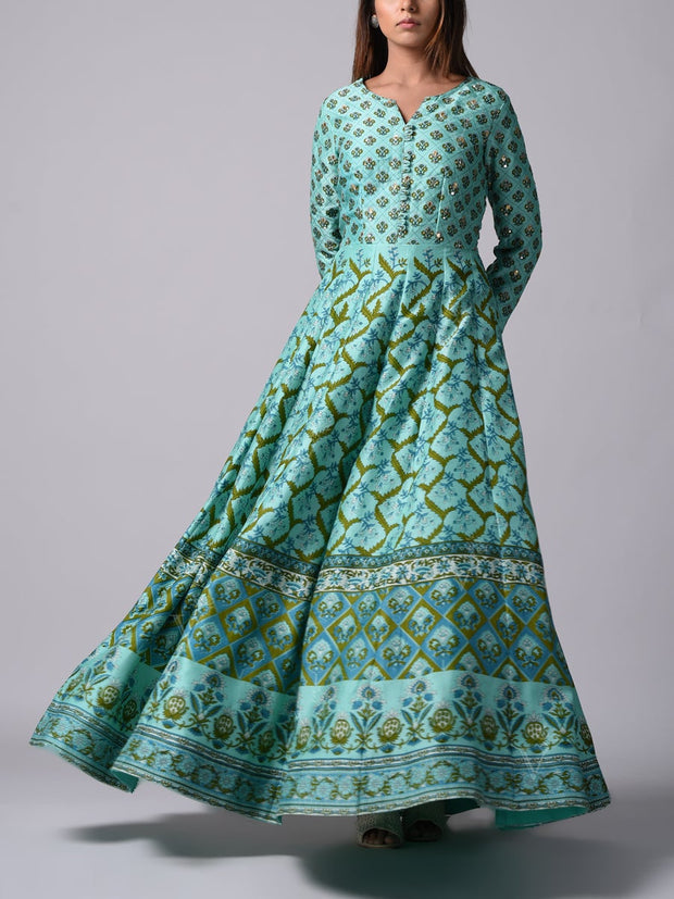 Green Vasansi Silk Anarkali Gown