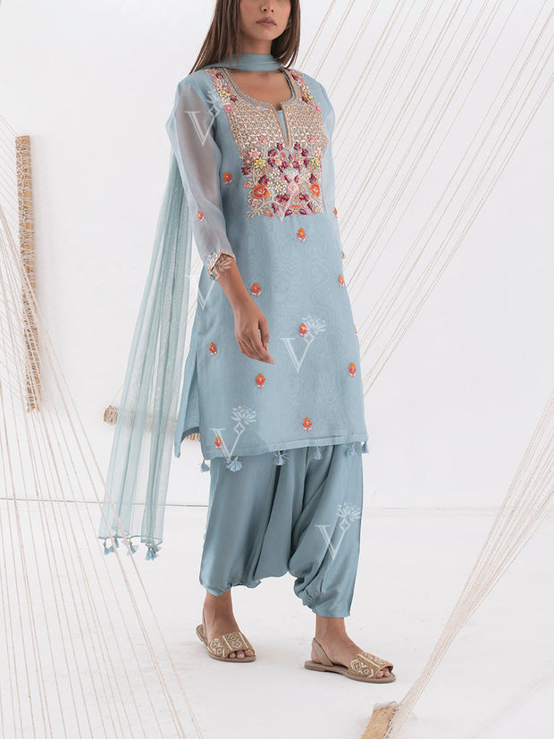 Ice Blue Organza Salwar Suit