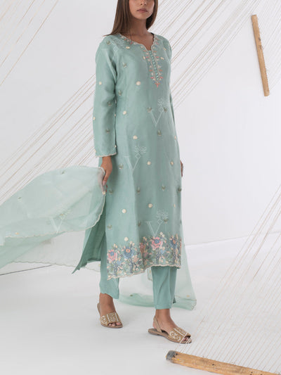 Grey Organza Silk Kurta Set