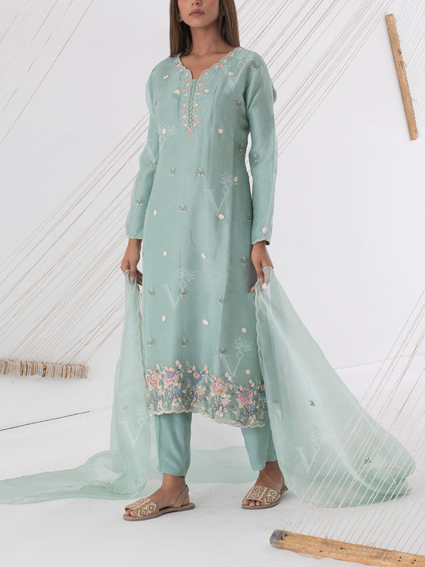 Grey Organza Silk Kurta Set