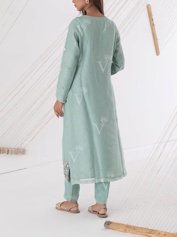 Grey Organza Silk Kurta Set