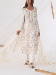 Off White Embroidered Kurta Set