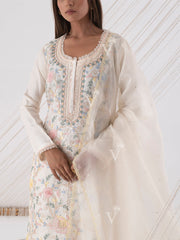 Off White Embroidered Kurta Set