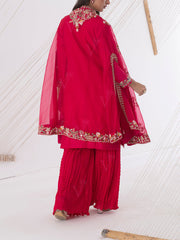 Red Organza Embroidred Cape Sharara Set