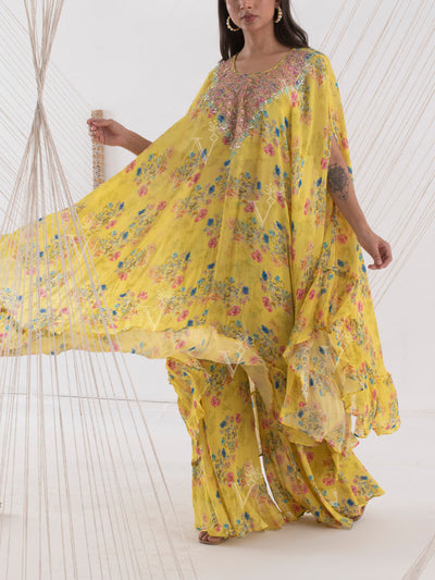 Yellow Floral Cape Sharara Set