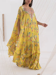 Yellow Floral Cape Sharara Set