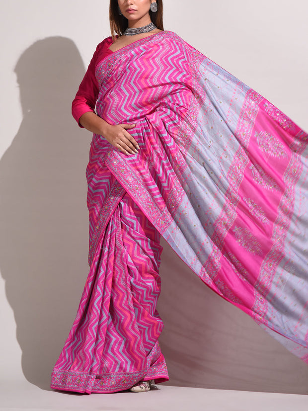 Pink Bemberg Highlighted Saree