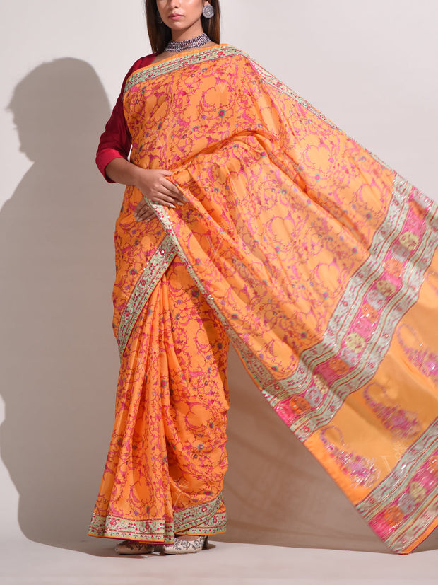 Mustard Bemberg Highlighted Saree