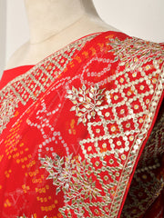 Red Georgette Bandhani Gotta Patti Saree