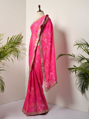 Pink Georgette Bandhani Gotta Patti Saree