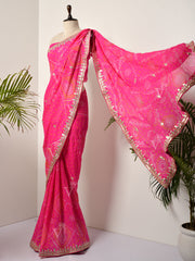 Pink Georgette Bandhani Gotta Patti Saree