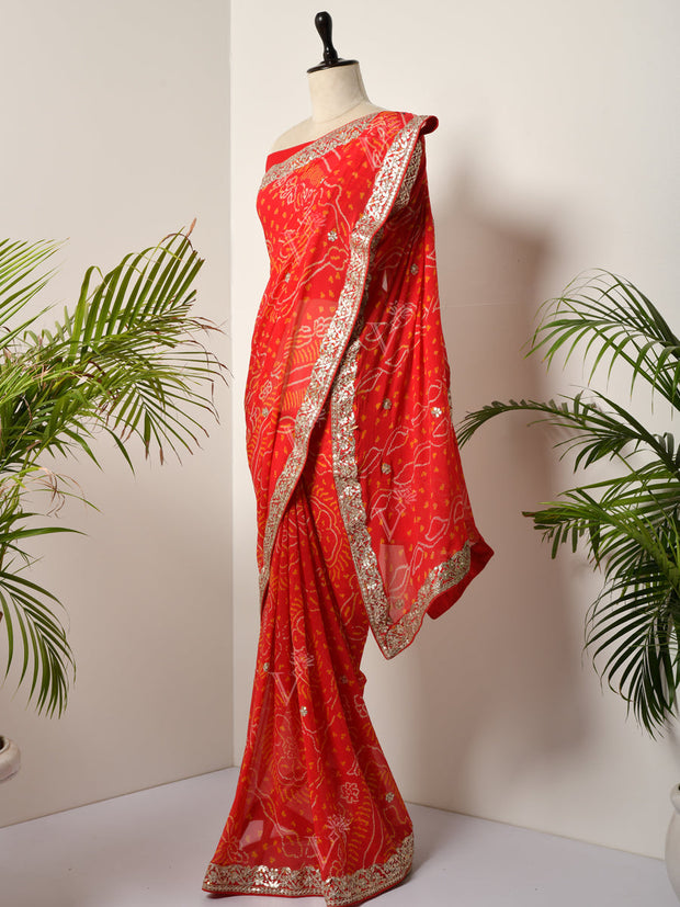 Red Georgette Bandhani Gotta Patti Saree