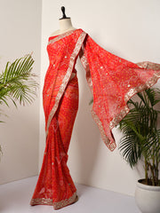 Red Georgette Bandhani Gotta Patti Saree