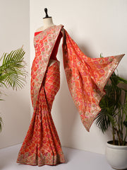 Red Banarasi Bandhani Gotta Patti Saree