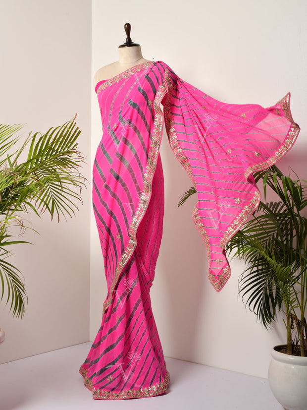 Pink Georgette Leheriya  Gotta Patti Saree