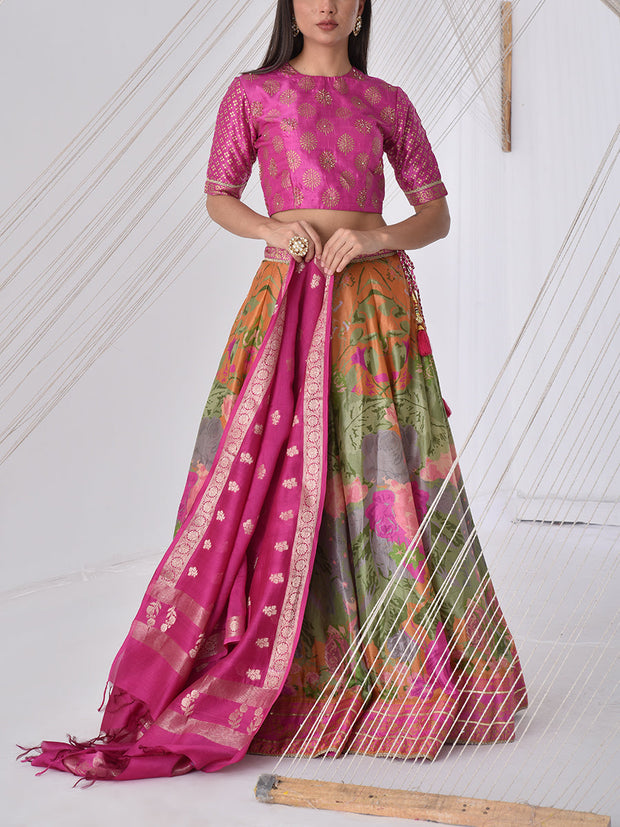 Pink Vasansi Silk Printed Lehenga