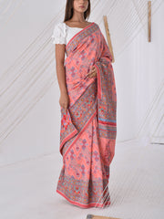 Peach Vasansi Silk Printed Saree