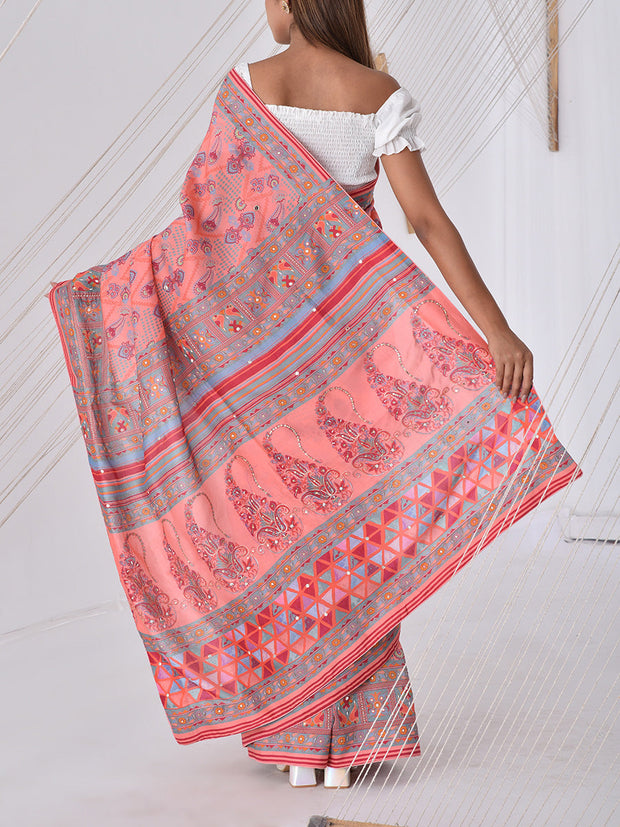 Peach Vasansi Silk Printed Saree