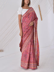 Coral Peach Vasansi Silk Printed Saree