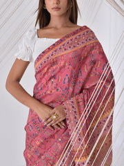 Coral Peach Vasansi Silk Printed Saree