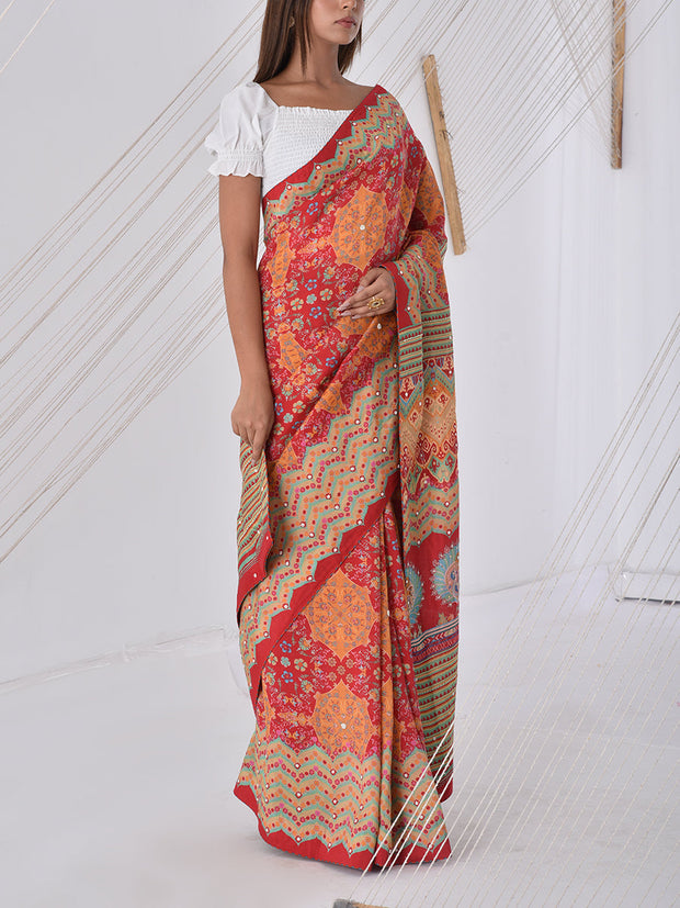 Red Vasansi Silk Printed Saree