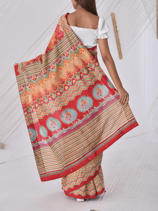 Red Vasansi Silk Printed Saree