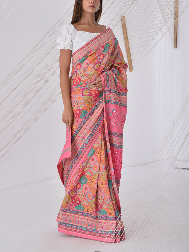 Pink Vasansi Silk Printed Saree