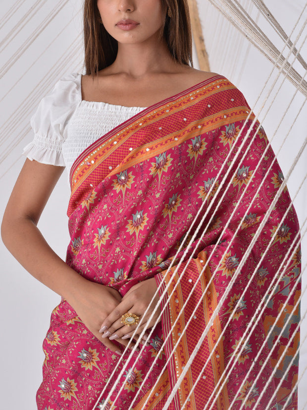 Pink Vasansi Silk Printed Saree