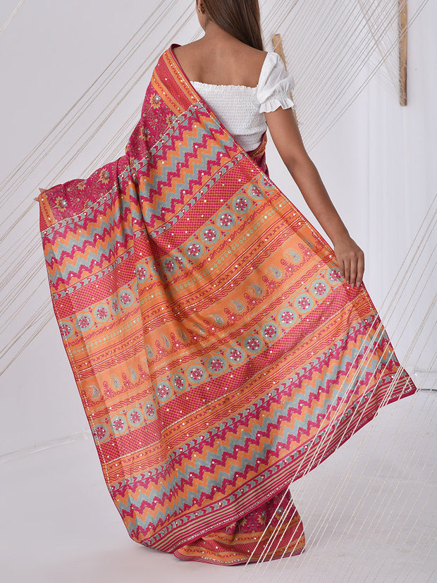 Pink Vasansi Silk Printed Saree