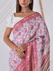 Pink and Brown Silk Printed Saree