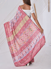 Pink and Brown Silk Printed Saree