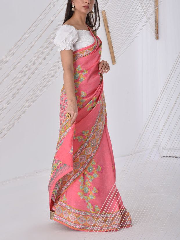 Pink Vasansi Silk Printed Saree