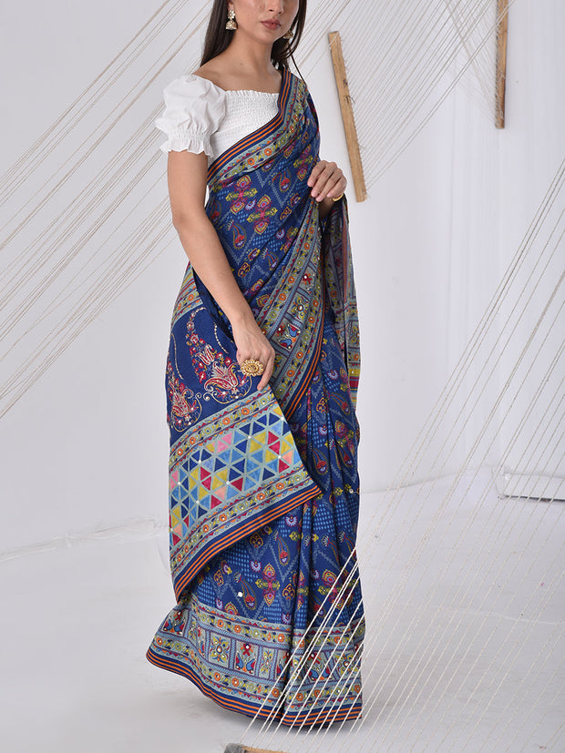 Blue Vasansi Silk Printed Saree