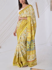 Lime Green Vasansi Silk Printed Saree