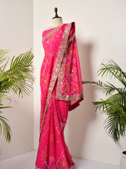 Pink Georgette Bandhani Gotta Patti Saree