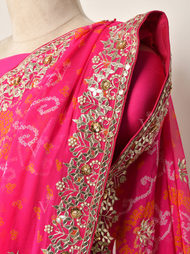 Pink Georgette Bandhani Gotta Patti Saree